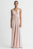Pink V Neck Sheath Satin Long Evening Dress