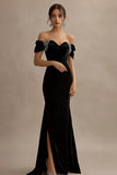 Off The Shoulder Black Mermaid Evening Dress with Beading
