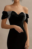 Off The Shoulder Black Mermaid Evening Dress with Beading