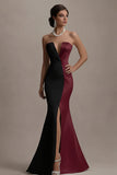 Strapless Black And White Mermaid Evening Dress with Slit