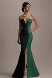 Strapless Black And White Mermaid Evening Dress with Slit