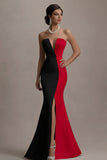 Strapless Black And White Mermaid Evening Dress with Slit