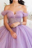 Lilac Ball Gown Off The Shoulder Ruffled Quinceanera Dress