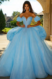 Ball Gown Strapless Sky Blue Sequin Quinceanera Dress