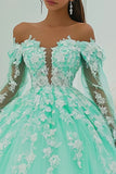 Ball Gown Off The Shoulder Mint Green Appliqued Quinceanera Dress