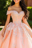 Pink Off the Shoulder Appliqued Ball Gown Quinceanera Dress