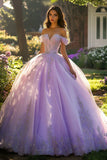 Ball Gown Off the Shoulder Appliqued Lilac Quinceanera Dress