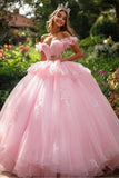 Princess Ruffled Off the Shoulder Ball Gown Pink Quinceanera Dress