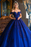 Off the Shoulder Appliqued Ball Gown Royal Blue Quinceanera Dress