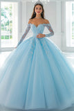 Off the Shoulder Appliqued Ball Gown Sky Blue Quinceanera Dress