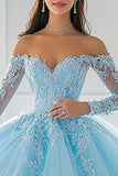 Off the Shoulder Appliqued Ball Gown Sky Blue Quinceanera Dress