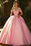Ball Gown Pink Off the Shoulder Appliqued Princess Quinceanera Dress