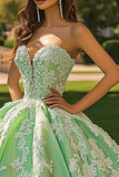 Green Ball Gown Sweetheart Long Princess Quinceanera Dress with Appliques