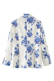 Blue Flower Notched Lapel One Button Women's Blazer