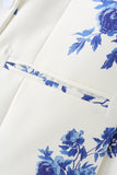 Blue Flower Notched Lapel One Button Women's Blazer