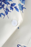 Blue Flower Notched Lapel One Button Women's Blazer
