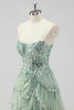 Load image into Gallery viewer, Lavender A Line Strapless Sequins Corset Tiered Prom Dress with Slit