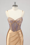 Mermaid Sparkly Corset Gold Prom Dress with Slit