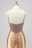 Mermaid Sparkly Corset Gold Prom Dress with Slit