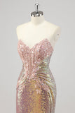 Strapless Mermaid Blush Corset Sequin Prom Dress
