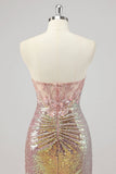 Strapless Mermaid Blush Corset Sequin Prom Dress