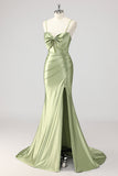 Corset Mermaid Satin Green Beaded Prom Dress with Slit