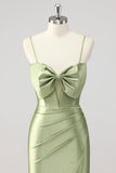 Corset Mermaid Satin Green Beaded Prom Dress with Slit