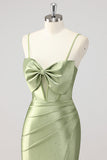 Corset Mermaid Satin Green Beaded Prom Dress with Slit