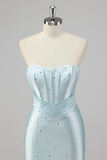 Strapless Mermaid Beaded Blue Prom Dress