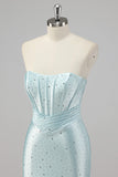 Strapless Mermaid Beaded Blue Prom Dress