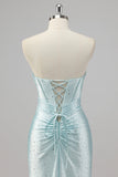 Strapless Mermaid Beaded Blue Prom Dress