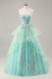 Strapless A Line Green Corset Long Prom Dress with Sequins