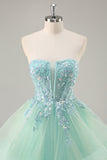 Strapless A Line Green Corset Long Prom Dress with Sequins