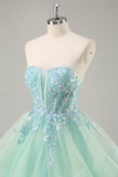 Strapless A Line Green Corset Long Prom Dress with Sequins
