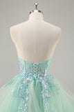 Strapless A Line Green Corset Long Prom Dress with Sequins