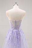 Lilac Strapless Corset Prom Dress with Detachable Overlay
