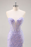 Lilac Strapless Corset Prom Dress with Detachable Overlay