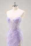 Lilac Strapless Corset Prom Dress with Detachable Overlay