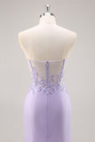 Lilac Strapless Corset Prom Dress with Detachable Overlay