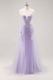 Lilac Strapless Corset Prom Dress with Detachable Overlay