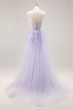 Lilac Strapless Corset Prom Dress with Detachable Overlay