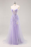 Lilac Strapless Corset Prom Dress with Detachable Overlay