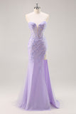 Lilac Strapless Corset Prom Dress with Detachable Overlay