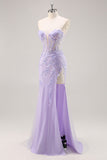Lilac Strapless Corset Prom Dress with Detachable Overlay