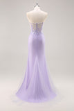 Lilac Strapless Corset Prom Dress with Detachable Overlay