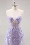 Lilac Strapless Corset Prom Dress with Detachable Overlay