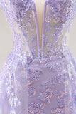 Lilac Strapless Corset Prom Dress with Detachable Overlay