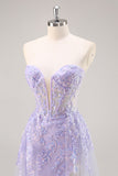 Lilac Strapless Corset Prom Dress with Detachable Overlay