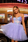 Sparkly Purple A Line Corset Tulle Tiered Graduation Dress with Sequins