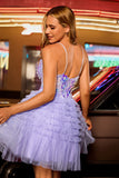 Sparkly Purple A Line Corset Tulle Tiered Graduation Dress with Sequins